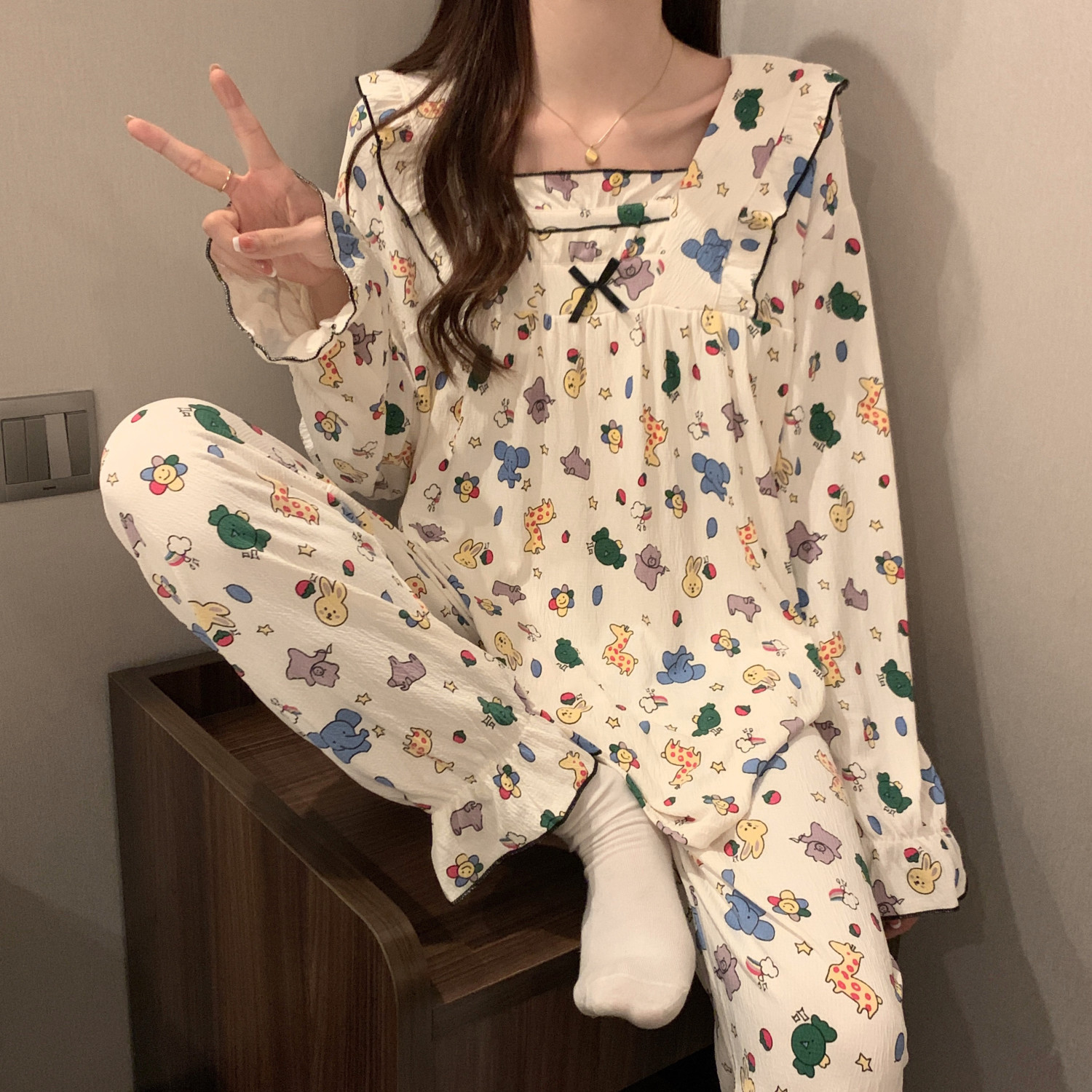春秋季款新款長袖睡衣女夏季薄款純棉高級感可外穿夏天家居服套裝