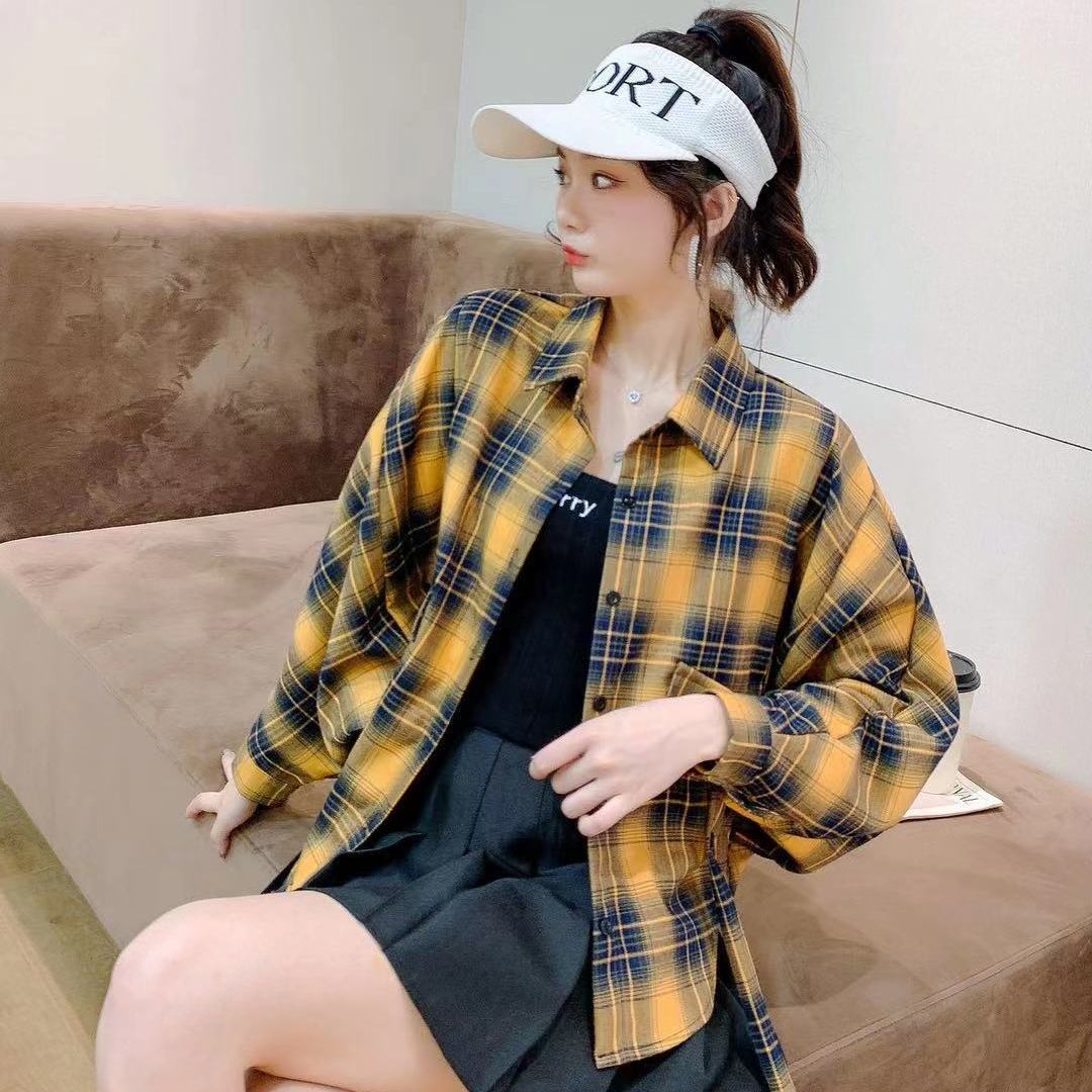 秋季女裝韓版格子襯衫女長袖外穿內搭百搭高級寬鬆襯衣外套上衣