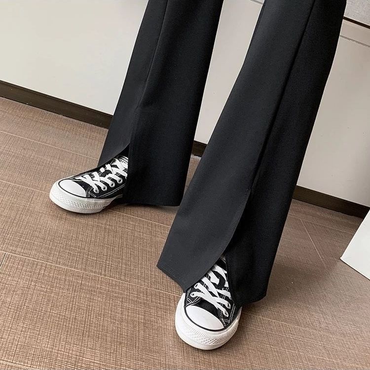 Spring and summer new elastic split pocket bell bottoms women's Korean version high waist slim fit slightly bottomed pants children