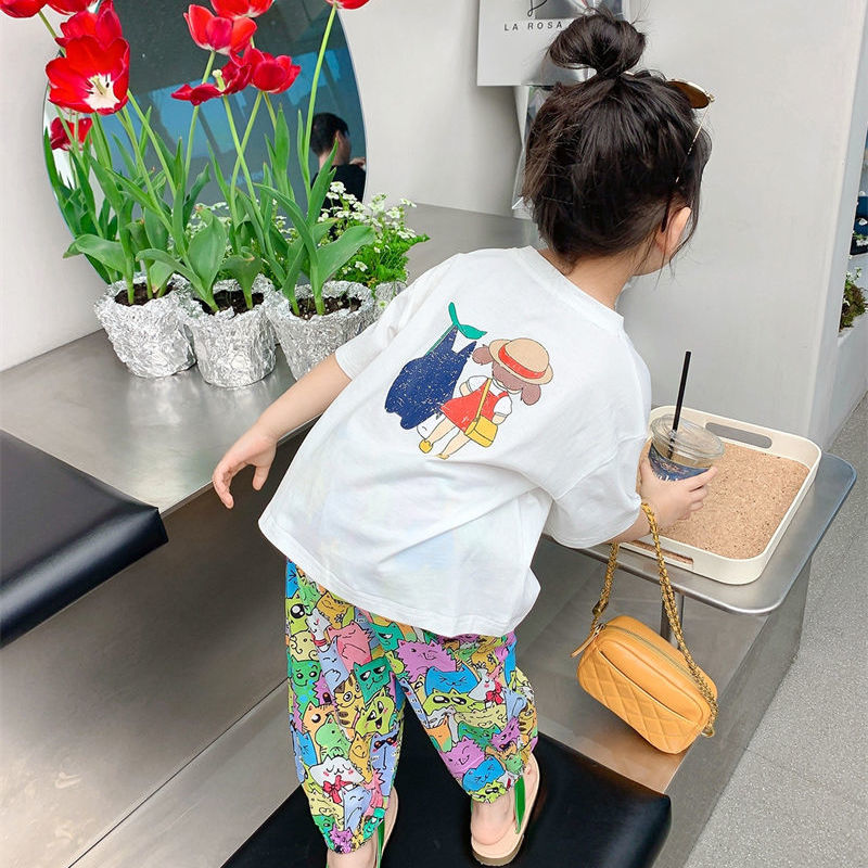 Cotton short-sleeved T-shirt little girl 2022 summer new middle and big children's casual foreign style top baby all-match bottoming