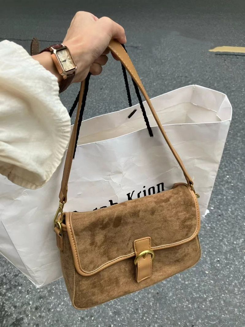 中古包vintage復古絨面腋下包斜挎單肩包韓國2022新款秋冬質感包