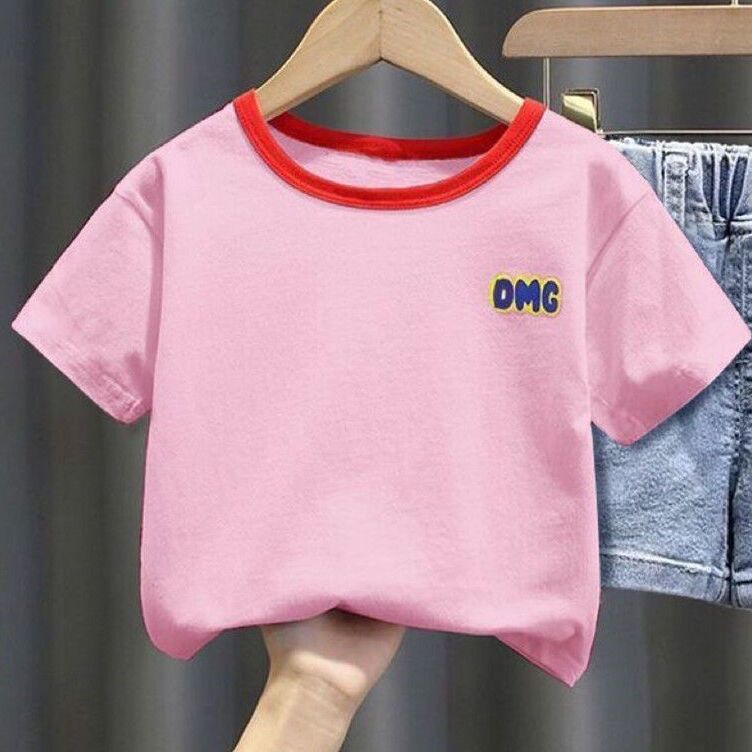 Girls' short sleeve T-shirt summer middle school kids' foreign style top girls' bubble sleeve top pure cotton simple bottomed shirt