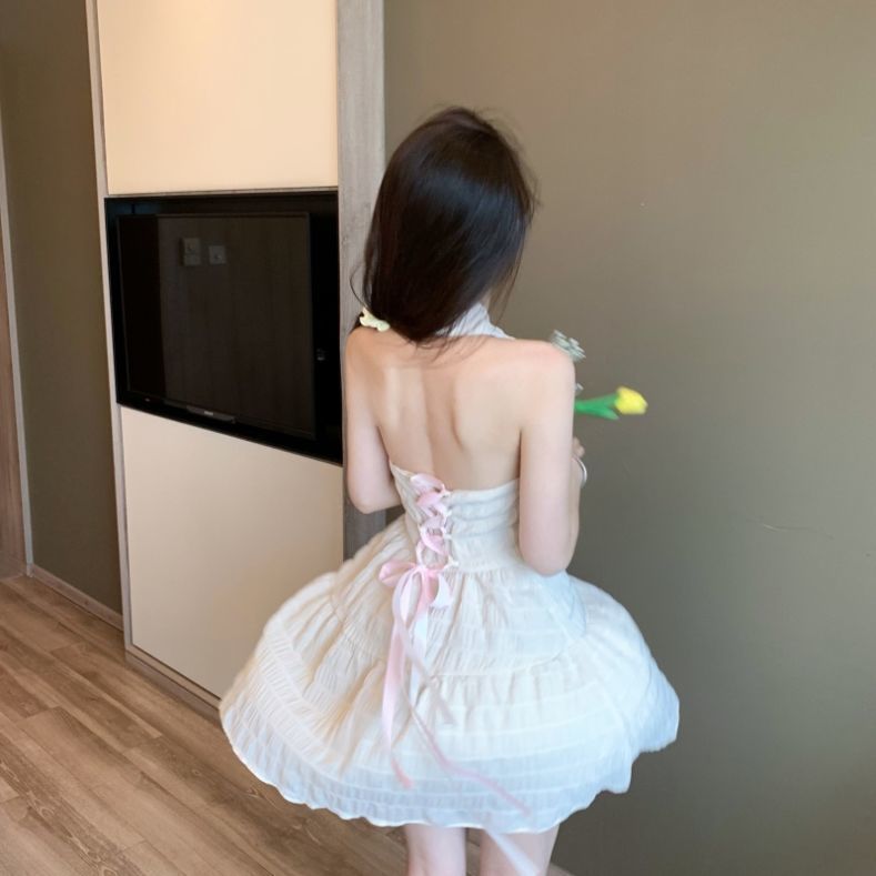 75844-港风法式初恋挂脖连衣裙女夏季2021新款网纱露背甜美收腰辣妹裙子-详情图