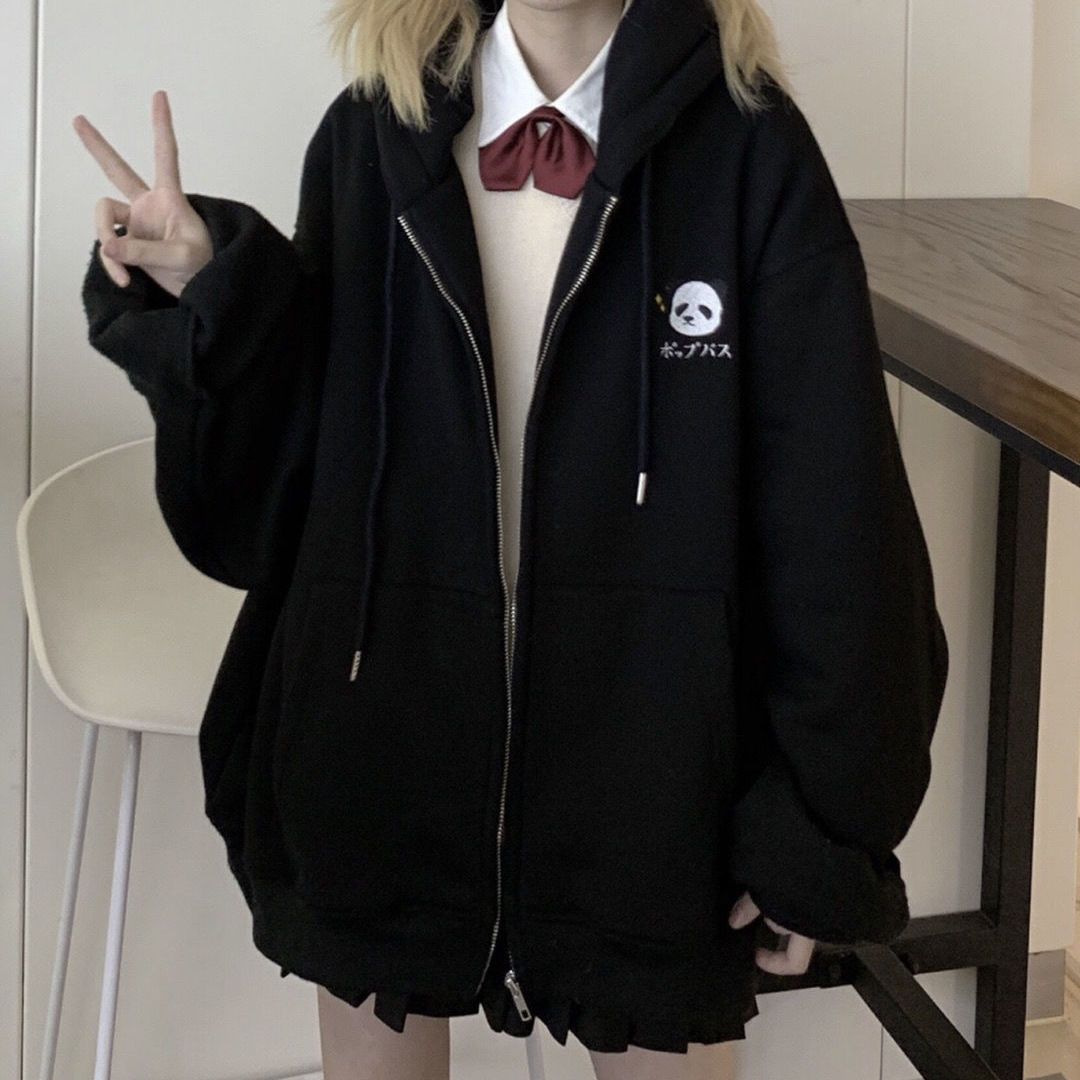 Cotton autumn College Japanese soft girl cute bear ear Student Korean loose zipper sweater blouse