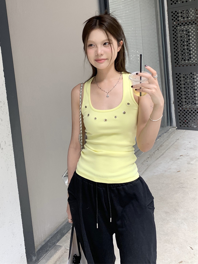 辣妹黃色工字吊帶背心女夏季外穿小眾設計感修身白色無袖短款上衣