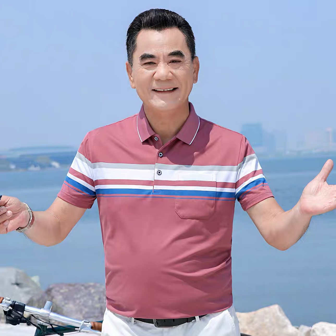 中老年爸爸夏裝短袖T恤絲光棉中年男士商務薄款上衣人爺爺40-50歲