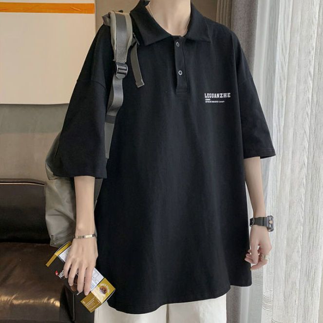 Sanji Cardin 100% cotton short-sleeved t-shirt men's summer Hong Kong style ins tide loose lapel polo shirt all-match t-shirt
