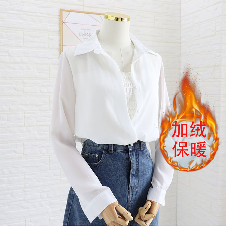 學院風加絨加厚jk襯衫制服女青春顯瘦保暖一體絨秋冬款百搭襯衣