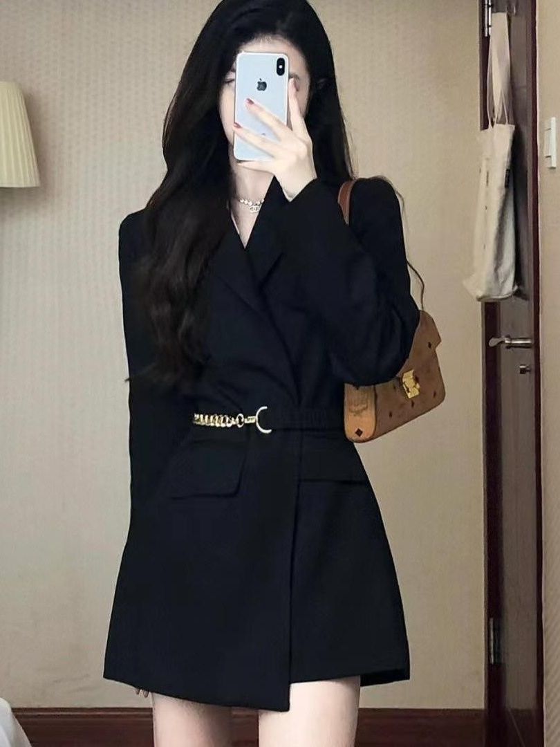 高級設計感黑色西裝外套女氣質韓系輕熟溫柔風小個子收腰西服上衣
