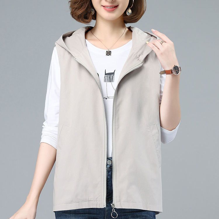 Spring and Autumn Vest Women's New Embroidered Hooded Outerwear Vest  Large Size Loose Mom Casual Vest Jacket
