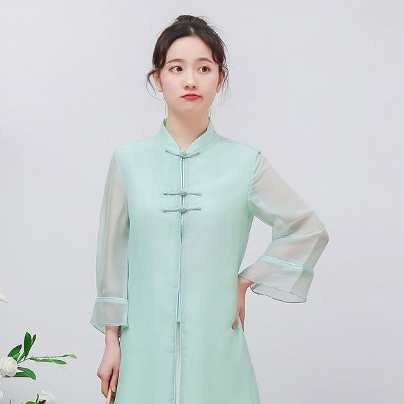 年秋季新款茶服改良汉服女复古显瘦修身旗袍连衣裙阔腿裤套装