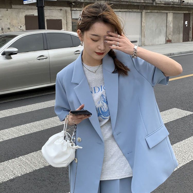 One piece / suit spring / summer  thin casual loose short sleeve suit coat women's Suit Shorts two piece set