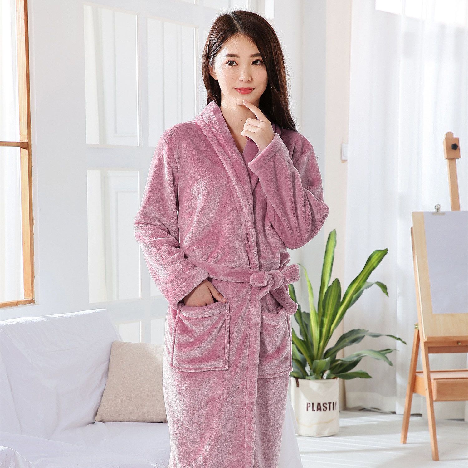 Flannel nightgown thickened couple coral velvet bathrobe men and women home clothes sleeping long-sleeved autumn and winter casual long
