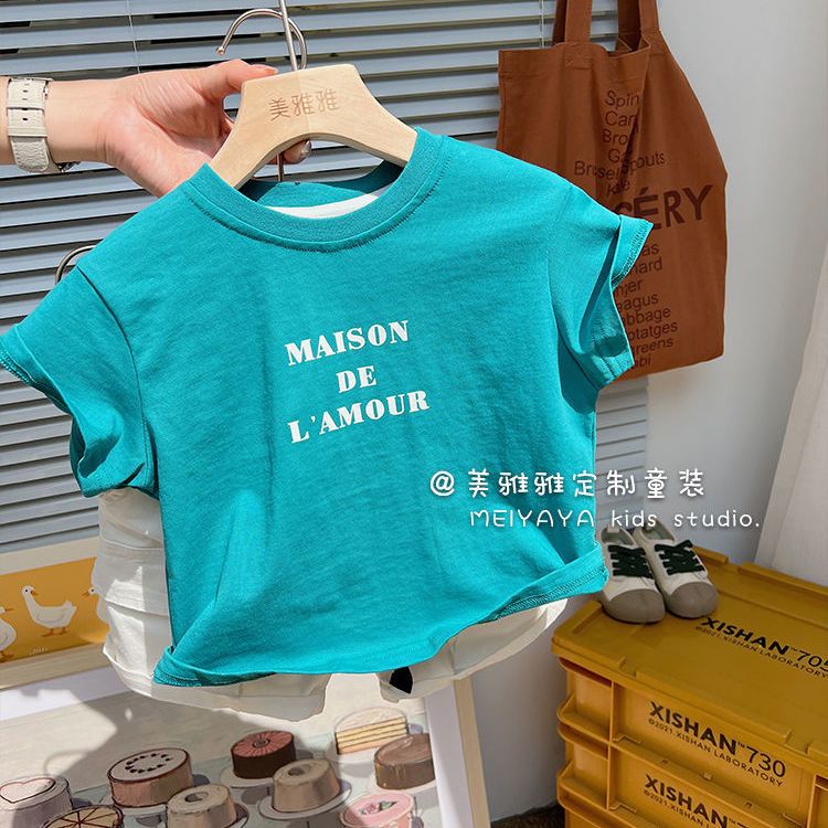 2022夏季新款韩版儿童小童宝宝圆领字母短袖t恤男童女童半袖纯棉