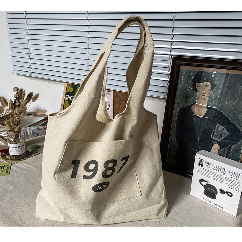 2022 New Bag Canvas Bag Vest Handbag Shoulder Bag Female Large Capacity Raw Bag Versatile Student Class Bag