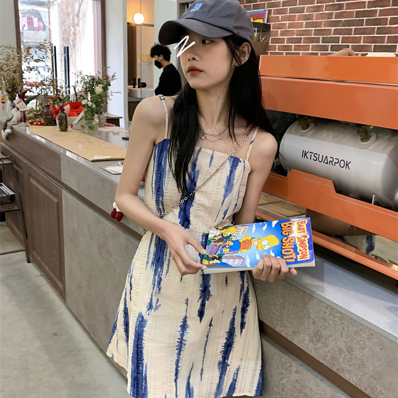 Sea Salt Cheese Summer Sweet Tie Dye Candy Color Small Man Temperament Slim Slim Suspender Dress Summer