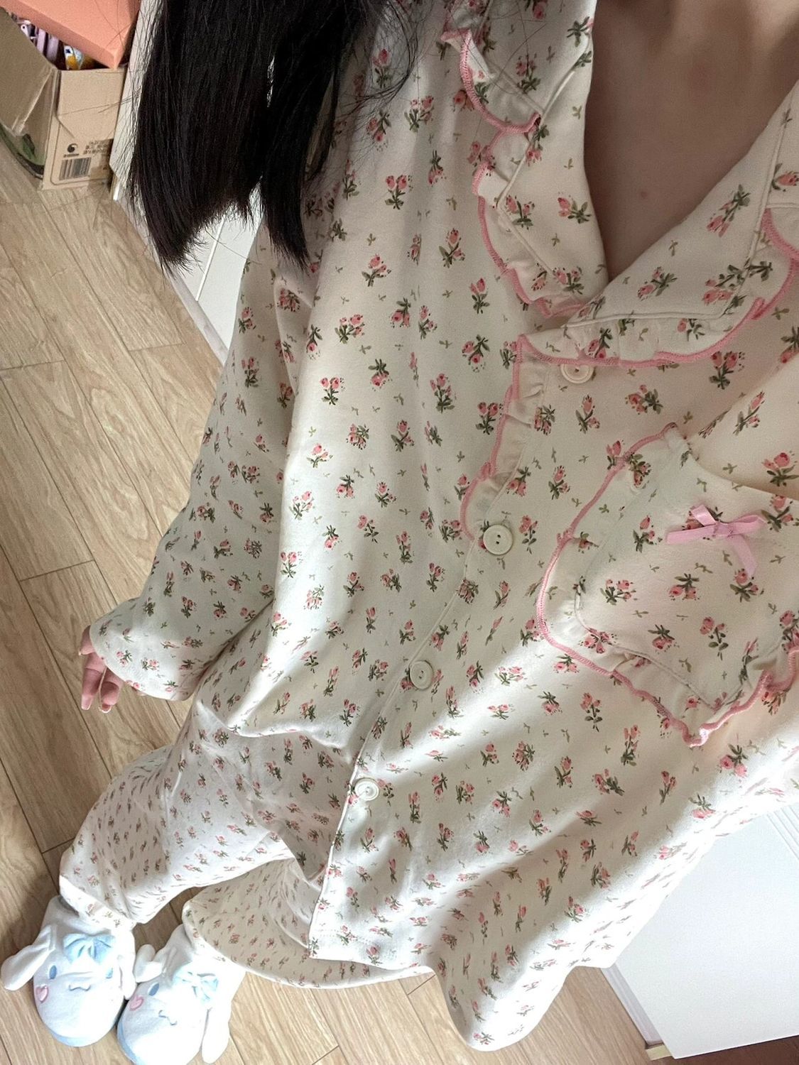 ins少女甜美碎花睡衣女春秋季新款網紅風長袖長褲高級家居服套裝