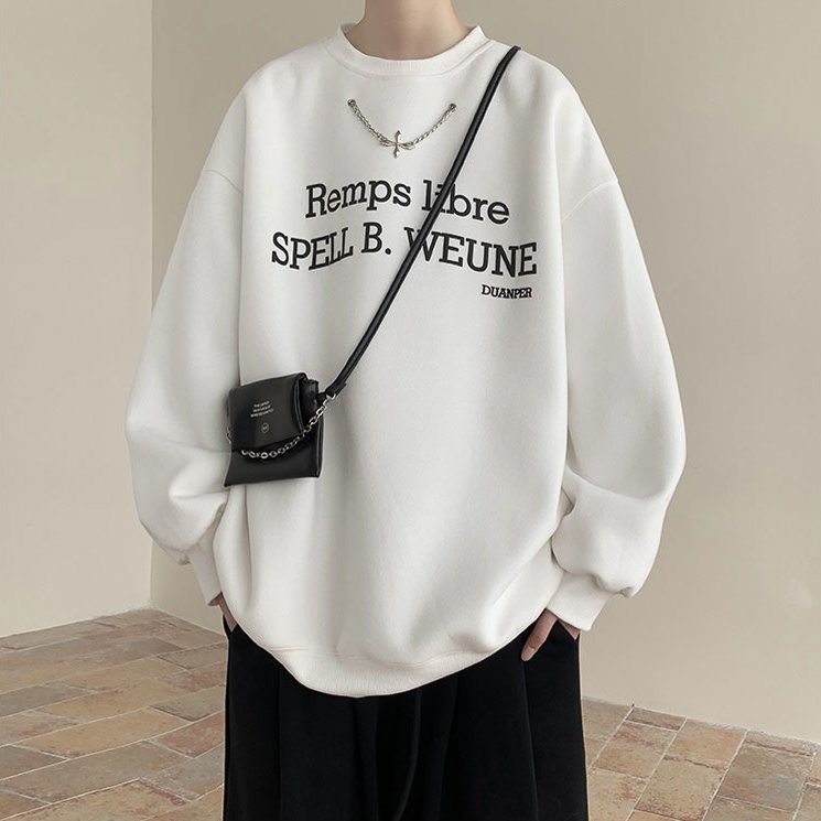 圓領無帽衛衣男秋季美式潮牌潮流重磅硬挺oversize上衣服