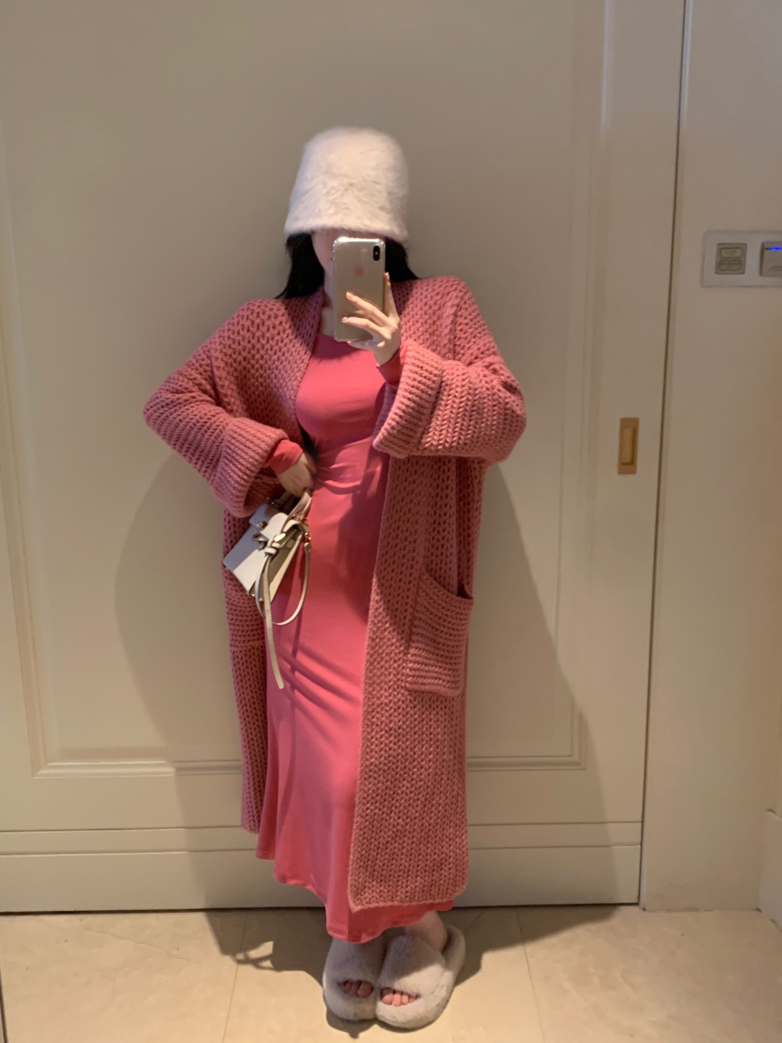 Xiaozi raspberry color lazy spring and autumn mid-length dress women look thin and high-end Korean version loose  new