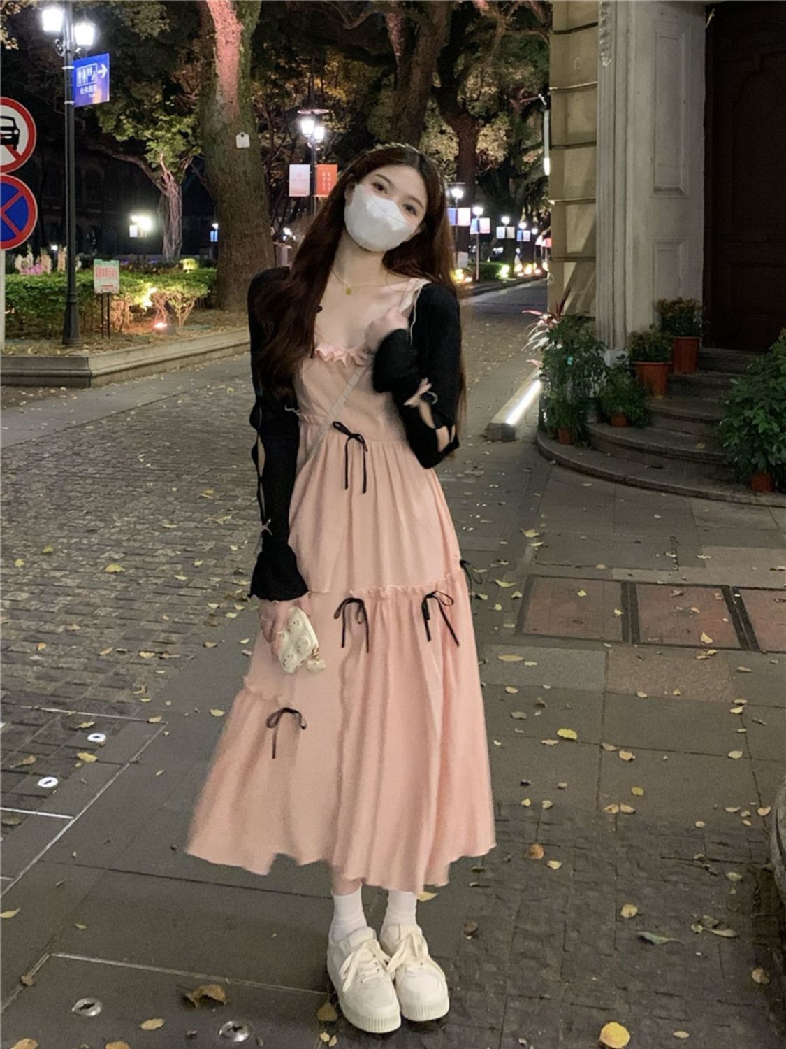 大碼法式吊帶兩件套高級感純欲氣質淑女收腰顯瘦甜美長款連衣裙子