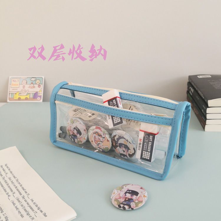 双层ins风透明笔袋大容量韩版简约小学初高中高颜值DIY吧唧铅笔盒
