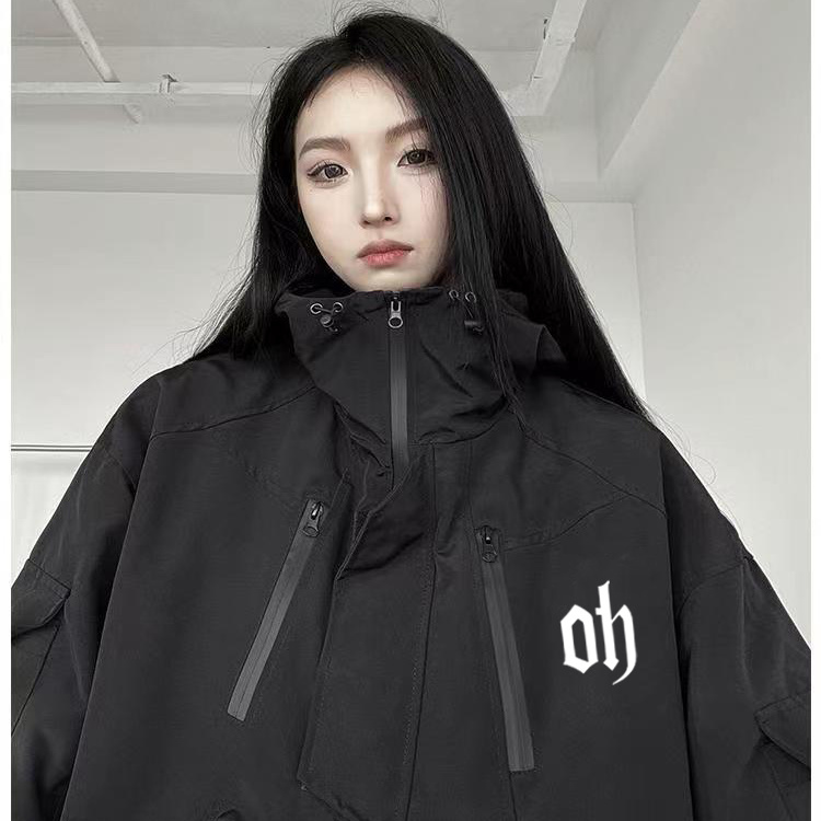 ins高級感休閒棒球服寬鬆工裝夾克美式機能連帽衝鋒衣外套女春秋