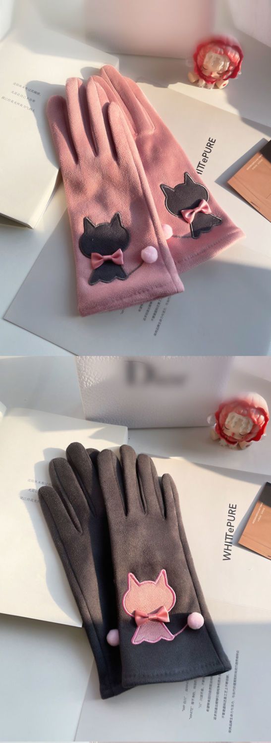 Gloves Women's Winter Riding Fleece Thickened Women's Gloves Warm and Cold-proof ins Harajuku Niche Touch Screen_voghion.com