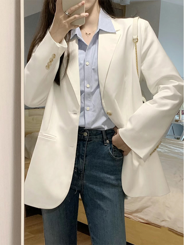 Apricot suit jacket for women spring and autumn new Korean version small slim slim loose casual high-end Internet celebrity suit trend