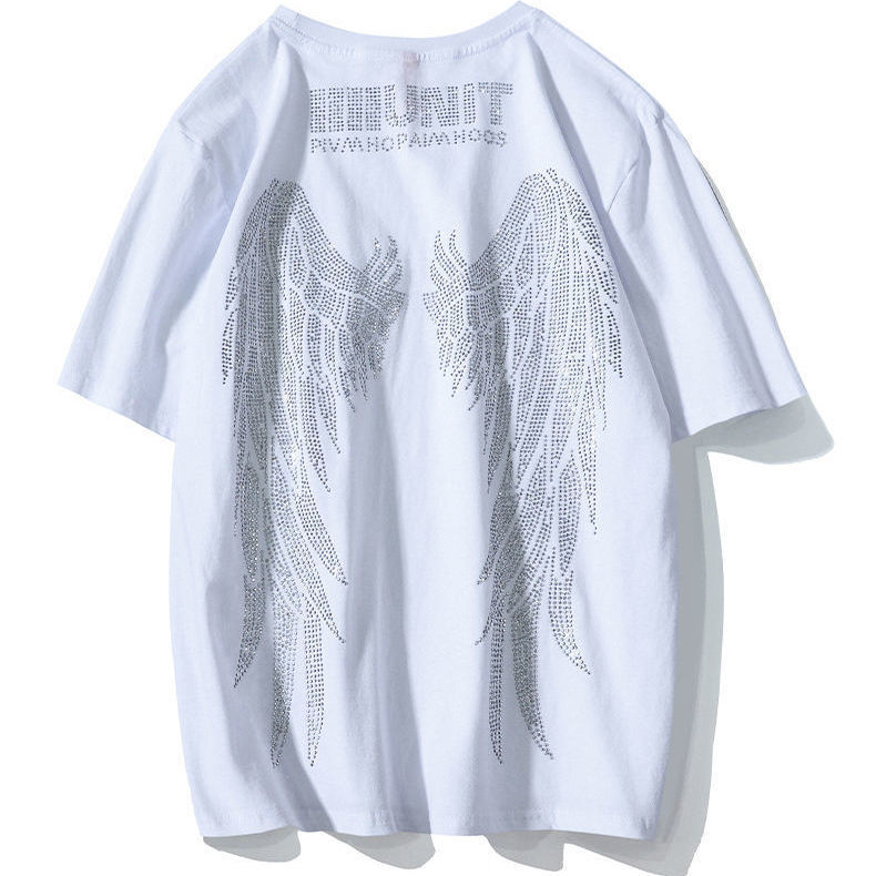 ANTWANT European and American street hip-hop heavy industry hot diamond big wings short-sleeved men's and women's trendy brand loose high street couple T-shirt
