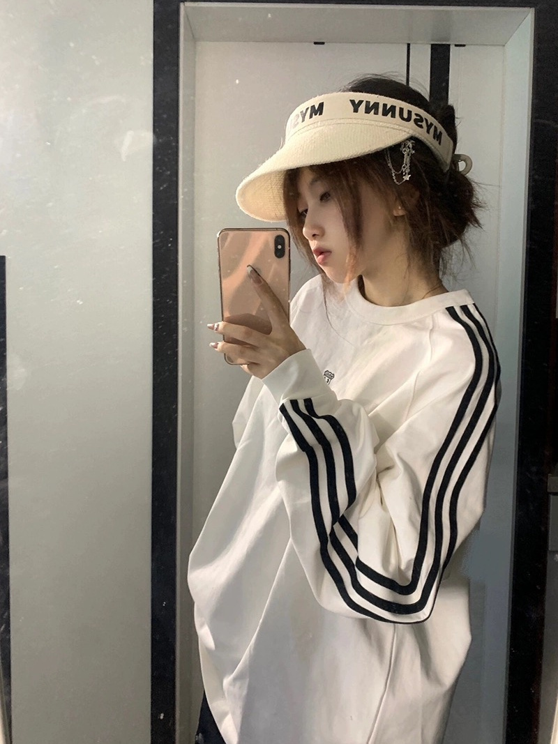 100%純棉秋冬新款超火薄款撞色圓領衛衣女復古小眾設計感上衣女潮