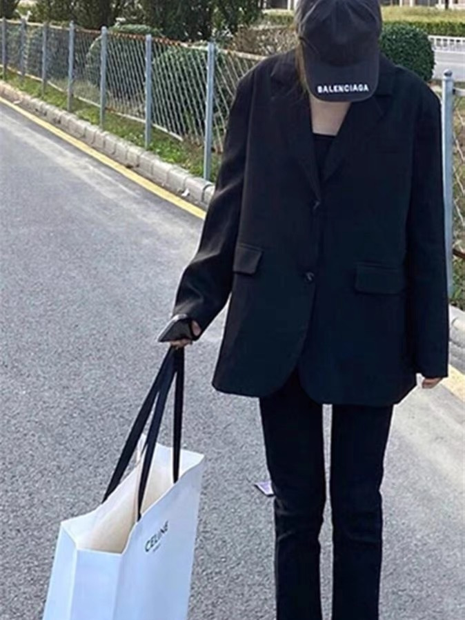 2023 new high-end black small suit jacket for women, casual and versatile design, loose and slim, Korean version