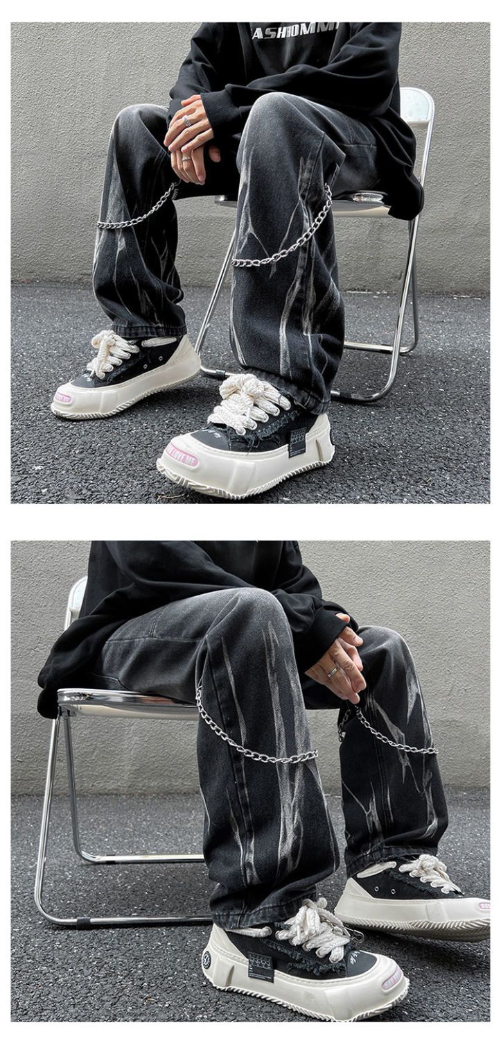 Herren Jeans Loose Fit Gerade Geschnitten Modische Freizeithose_voghion.com