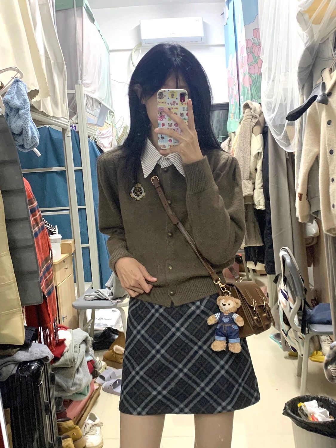Contrast color plaid skirt for women autumn and winter 2023 new Korean chic temperament A-line slimming artistic wear skirt