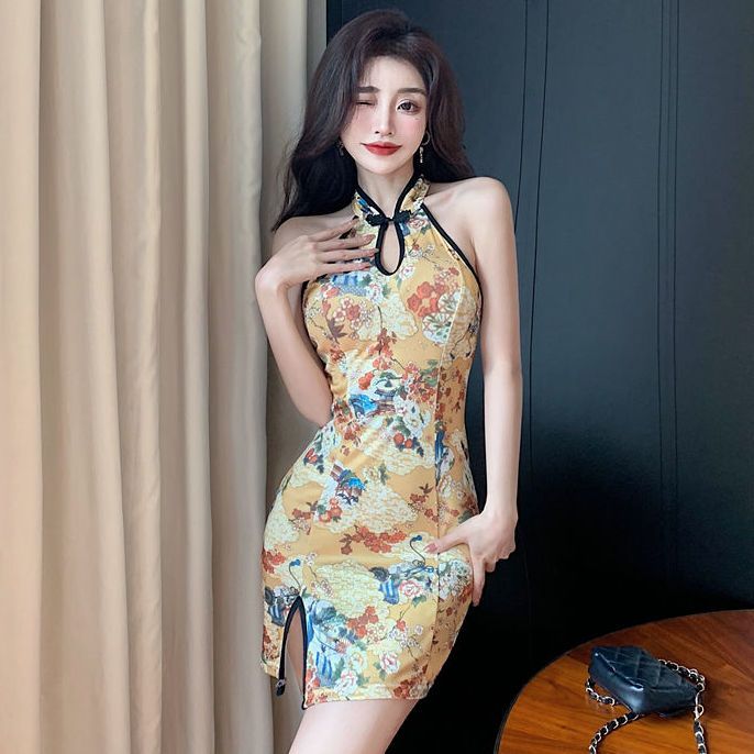 Improved version of cheongsam Republic of China style Miss retro national tide pure desire wind sexy temperament cheongsam skirt short dress