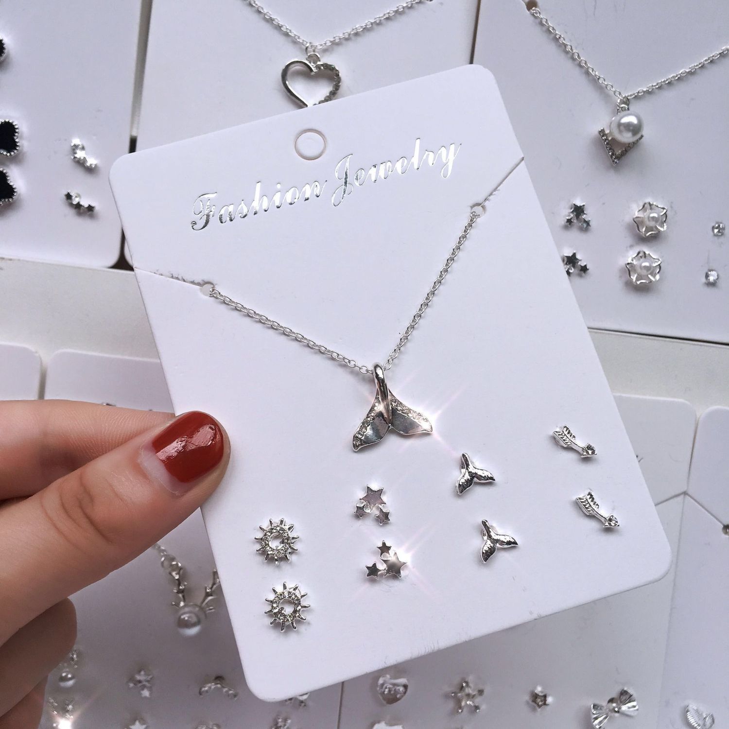 【Necklace and Earrings Combination】Necklace Female Student Korean Version Clavicle Chain Simple Personality Earrings Pendant Combination Set