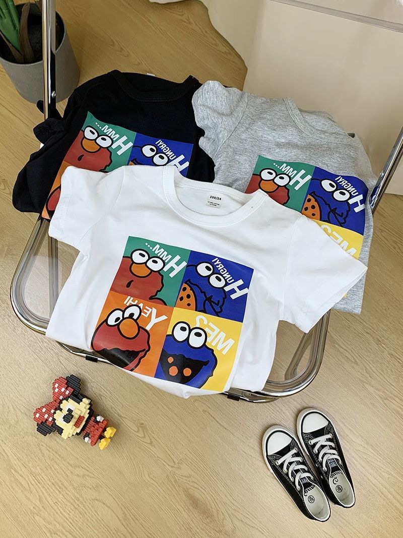 Summer new cotton short-sleeved T-shirt boys' clothing round neck foreign style cartoon cute Sesame Street children's top trend