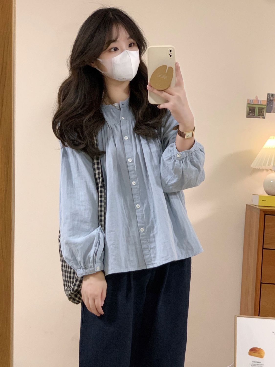 韓國CHIC春季新款圓領多排扣薄款純色時尚百搭防曬襯衫上衣女小香