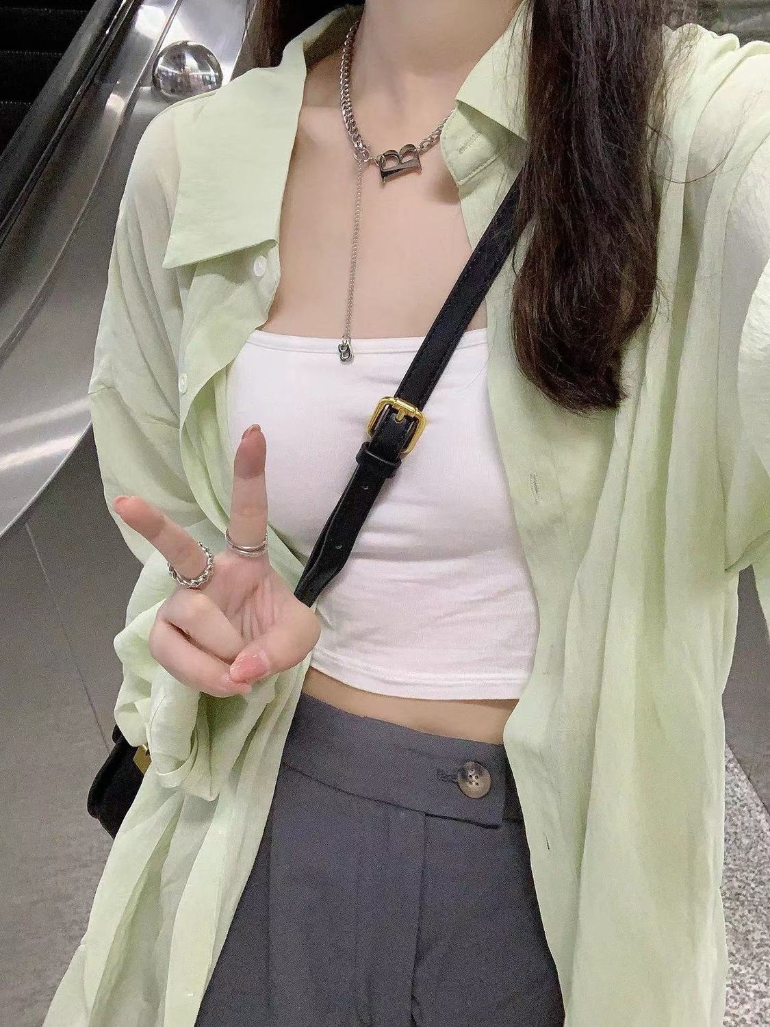 夏季薄款奶綠色防曬襯衫女甜美清新長袖襯衫寬鬆顯瘦襯衣開衫外穿