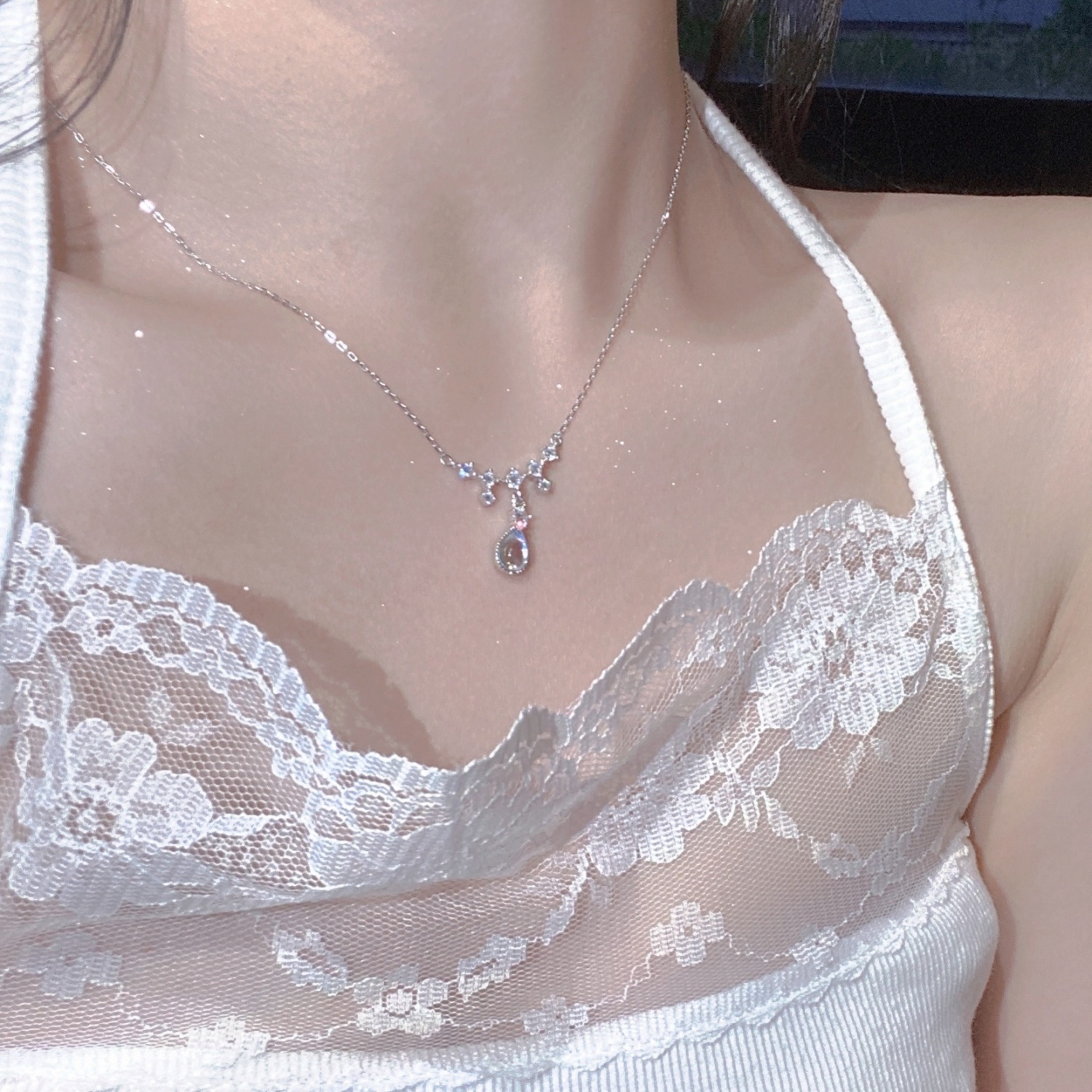 Moonstone necklace light luxury niche advanced 2022 new style non-fading permanent washable ins student clavicle chain