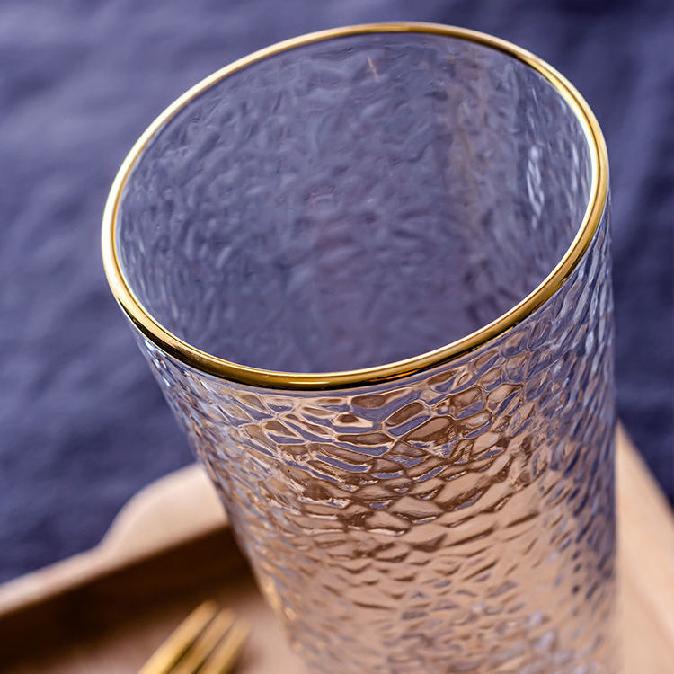 日式锤纹金边透明玻璃杯加厚水杯女ins风创意牛奶杯果汁杯饮料杯