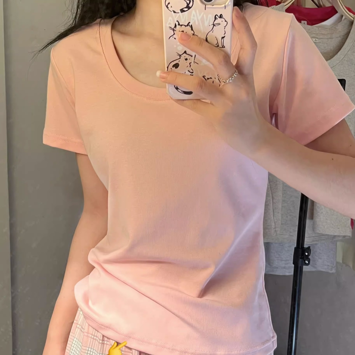 [Positive Shoulder Cotton] Short-sleeved U-neck T-shirt Women's Summer New Cotton Slim Low Round Neck Basic Explosive Tops