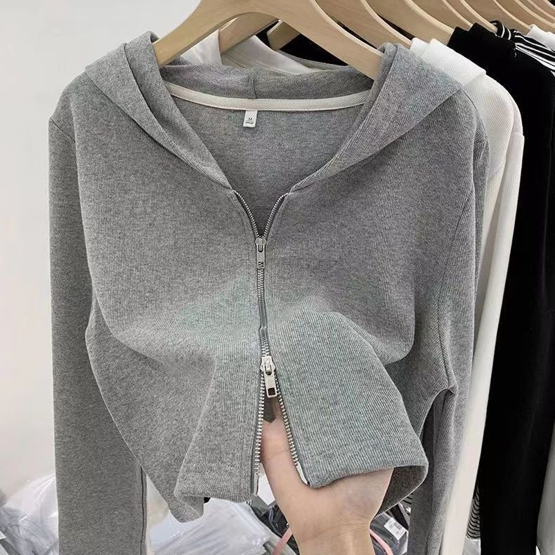 CONGRAZIO women's early autumn  new slim top double zipper cardigan sweater hooded top