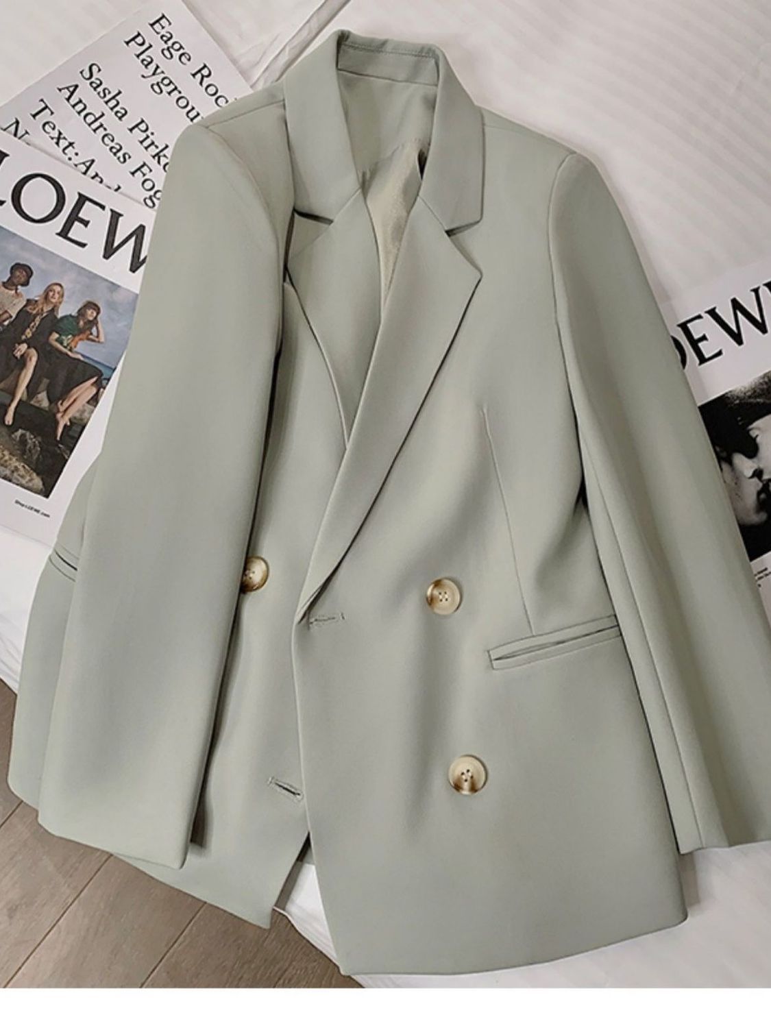 Khaki double-breasted blazer women's spring new design casual and versatile internet celebrity street suit