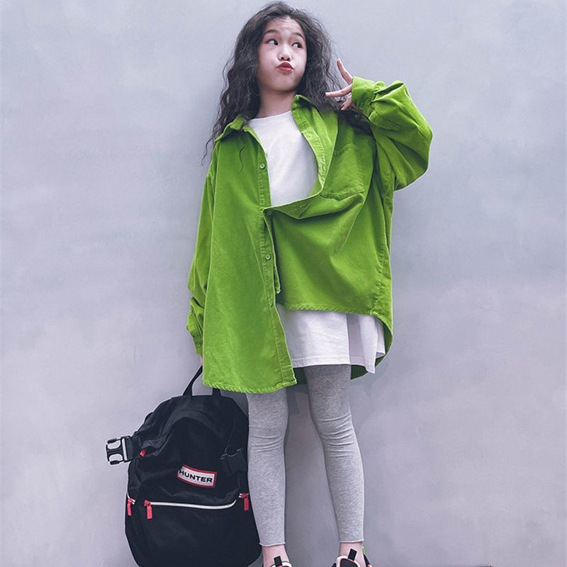 2022 Korean version autumn and winter boys and girls pure cotton corduroy shirt color all-match top coat shirt parent-child models