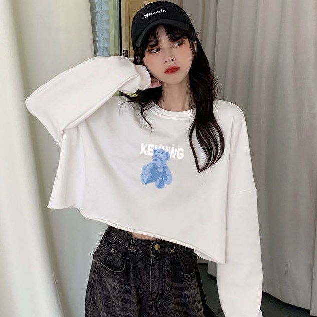 短款長袖衛衣寬鬆女學生春秋薄款百搭甜美潮流衣服女2022新款女裝
