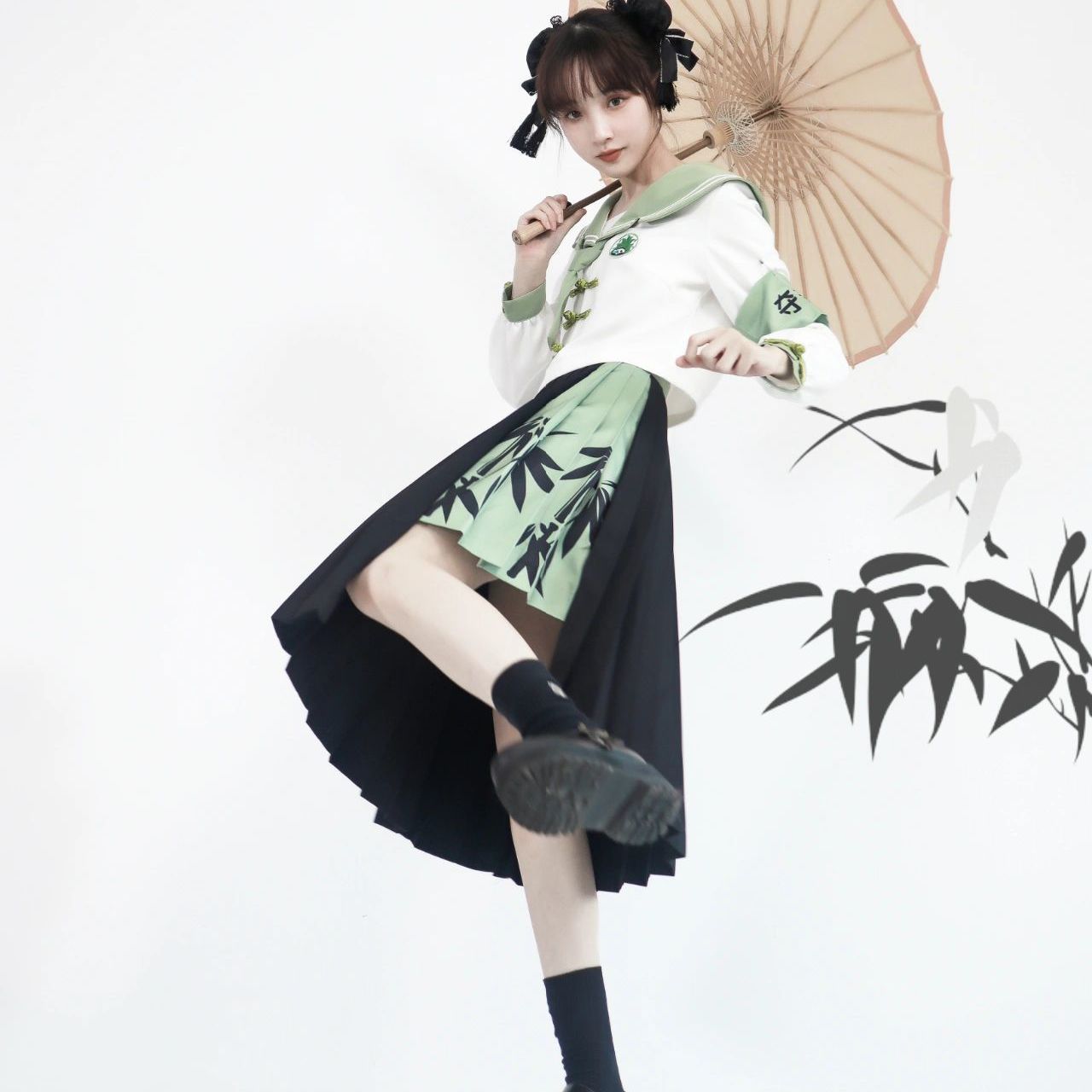 兩件套裝/單件改良版中國風JK水手服上衣減齡小清新上衣+百褶裙子