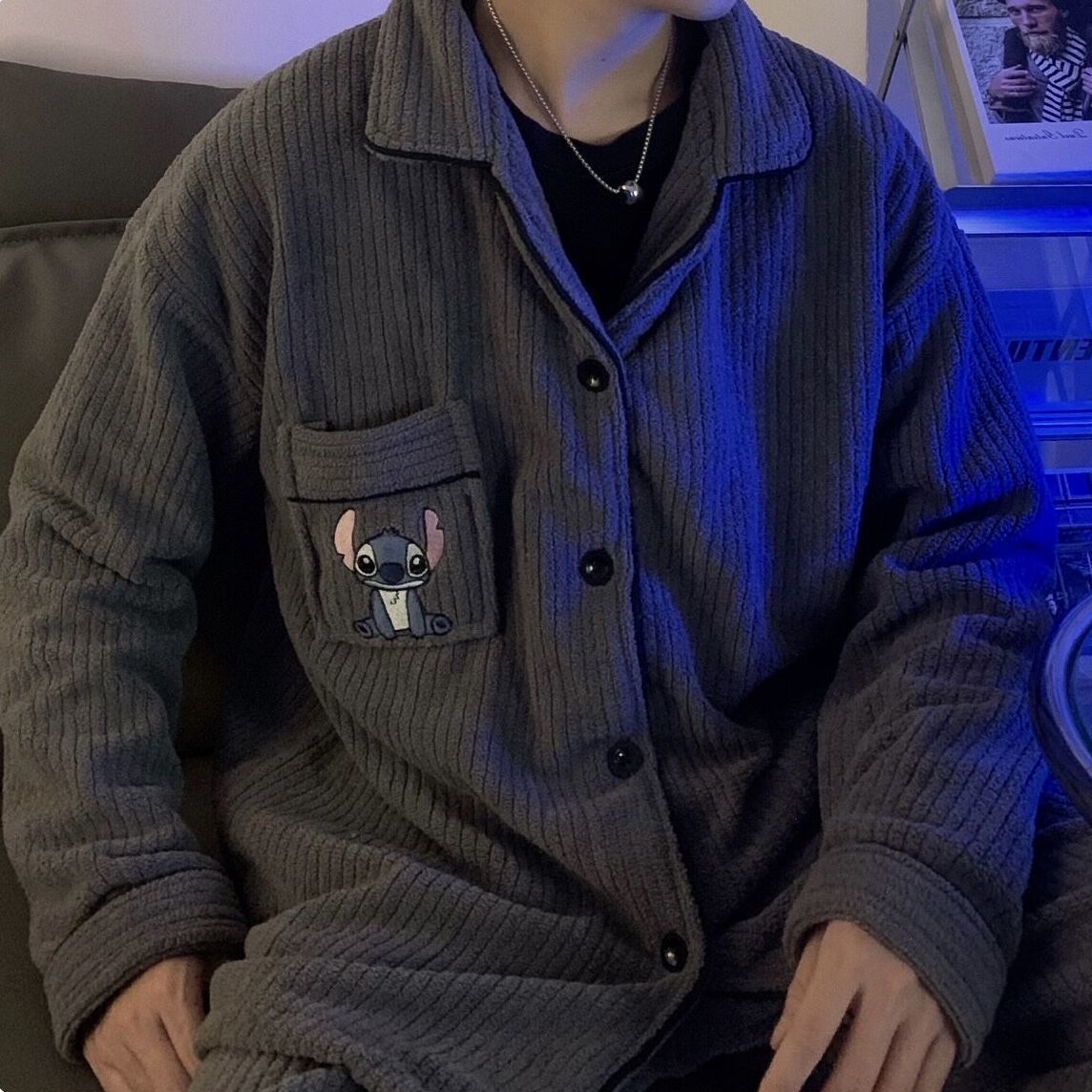 可外穿珊瑚絨睡衣男款秋冬季ins加厚法蘭絨女男士情侶家居服套裝