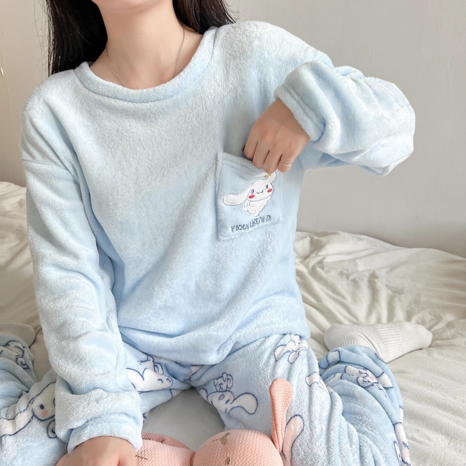 睡衣女冬季加絨加厚珊瑚絨ins風新款春秋法蘭絨保暖家居服套裝