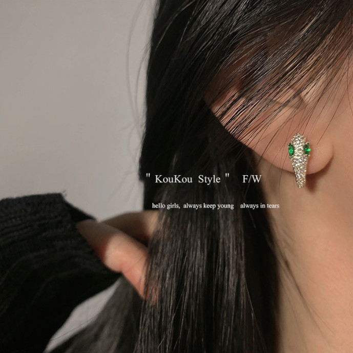 蛇形耳扣锆石耳圈耳环耳钉小众设计感高级耳饰女韩国气质2022年潮