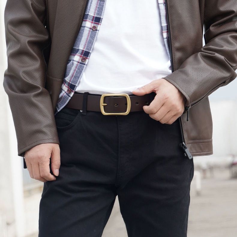 [send puncher] men's leather belt leather belt copper buckle belt simple and versatile retro pants belt for men's jeans